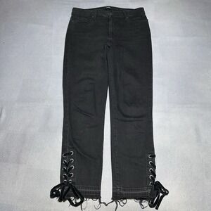 Paige Jacqueline Straight Jeans Womens Size‎ 28 Lace Up Hem Black Stretch Denim